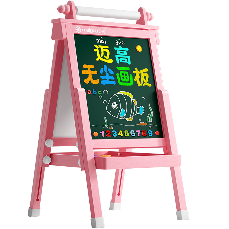 Tablero de pintura libre de polvo para niños de MEGAL con doble cara borrable tablero negro pequeño tipo soporte para estudiantes de enseñanza de escritura en casa