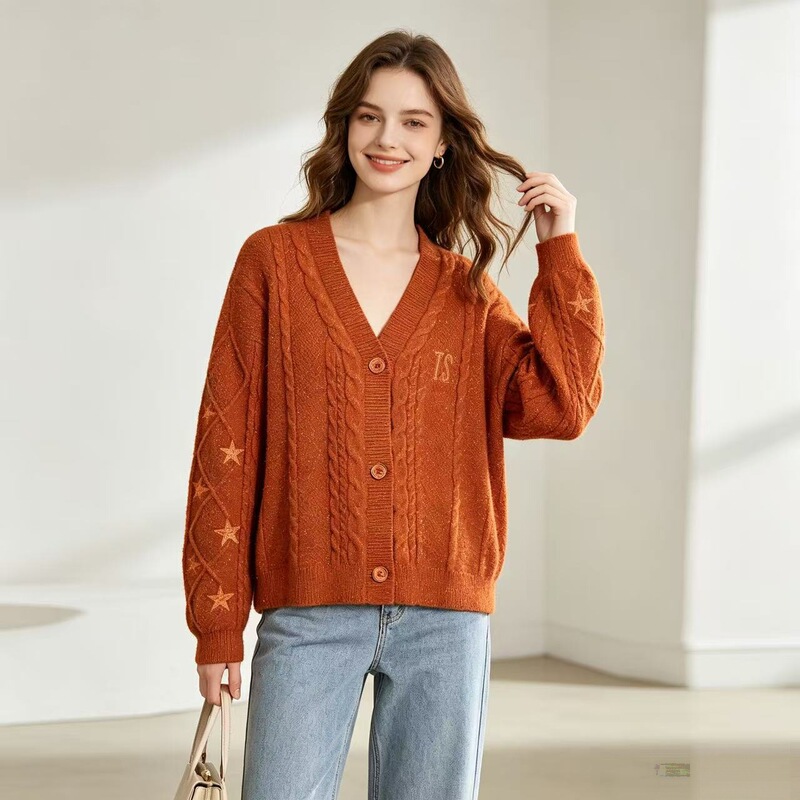 Cross-border European and American style Taylor Swift Amazon star-embroidered knitted cardigan for women, loose and casual sweater