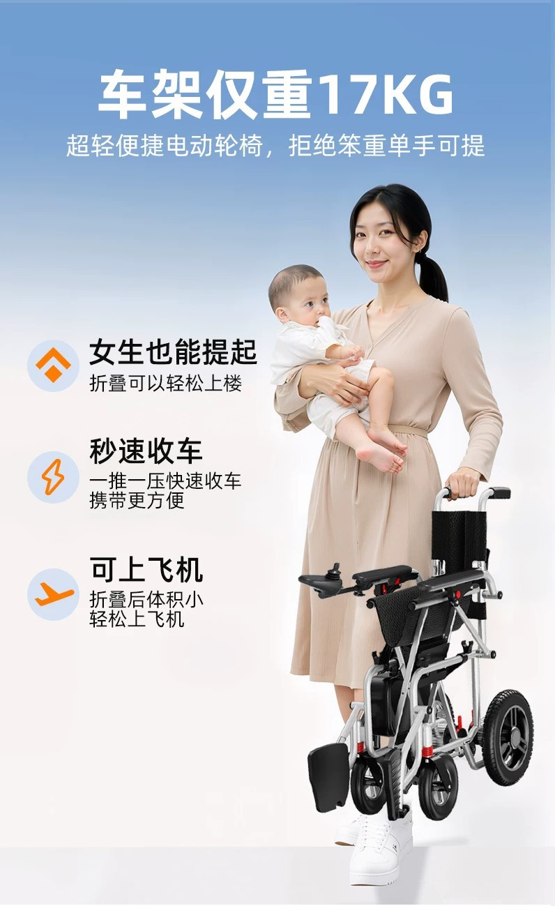 The electric wheelchair can be taken on a plane, it is a new original model, portable and foldable, specially designed for elderly people to use for walking and as a mobility aid