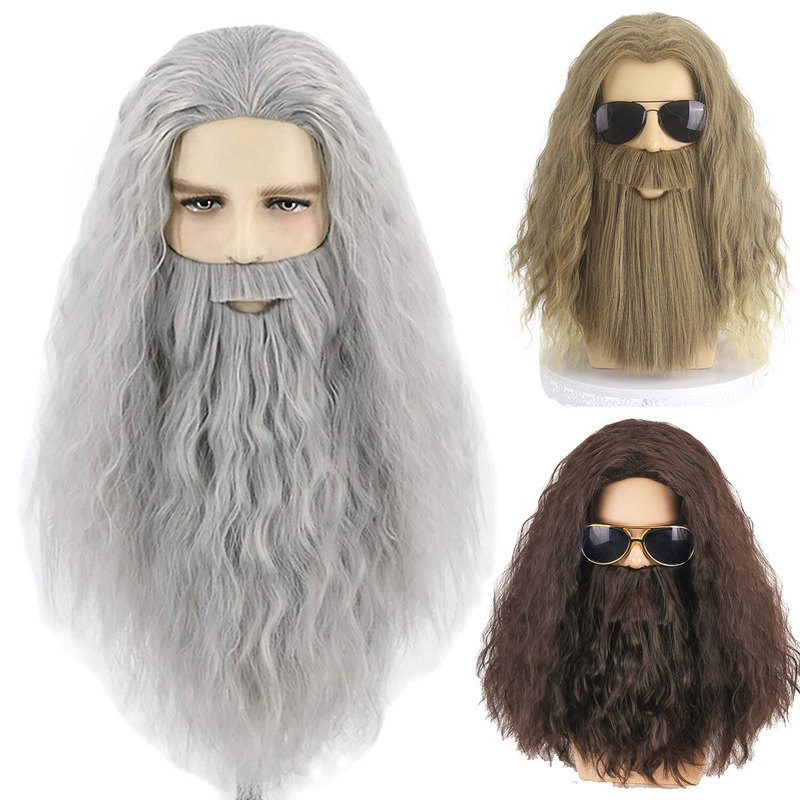 Cross-Border Wig Halloween Anime Avengers Thor Cos Beard Wig Caveman Suit Brown Thor Headgear