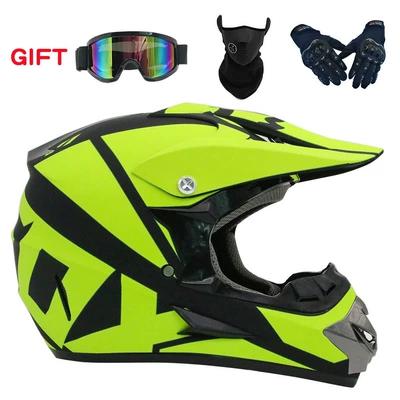 Motosiklet kaskı (dəbilqə) – motorcycle helmet Four Seasons men - matte-yellow-21-goggles-mask-black-gloves-s
