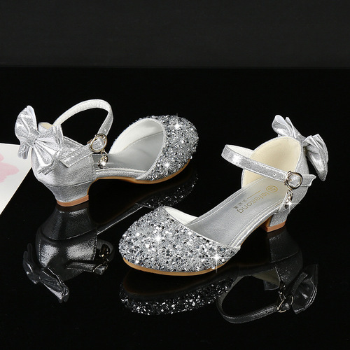 Children's princess shoes summer Korean style sandals durable high heels baby silver single shoes little girl performance shoes