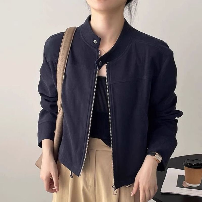 慵懒风设计复古立领短款外套新款春秋休闲小个子夹克机车上衣2025|undefined