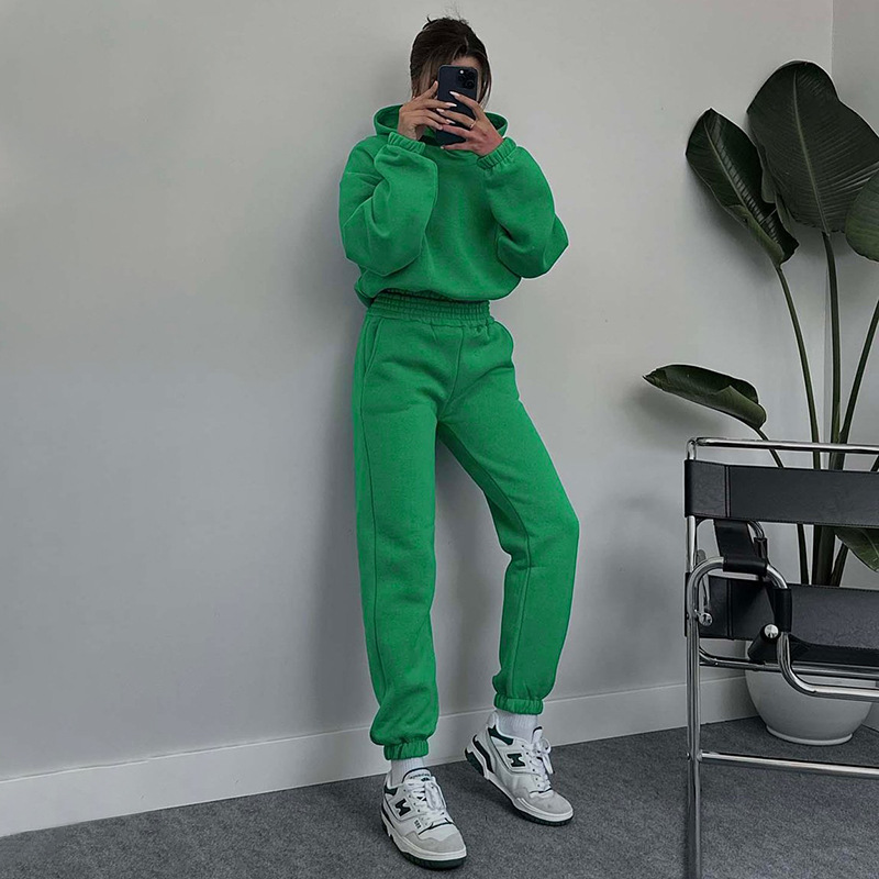 Autumn Winter Solid Color Hooded Long Sleeve Sweater Women Clothing Casual Trousers Suit 5 Autumn Winter Solid Color Hooded Long Sleeve Sweater Women Clothing Casual Trousers Suit