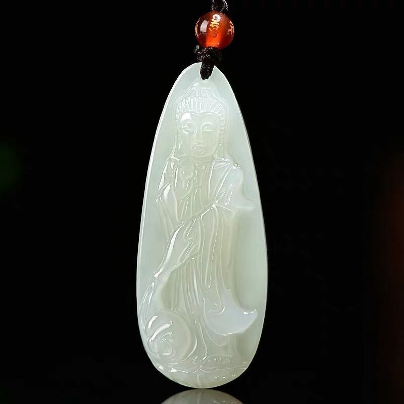 헤티안 옥 관음 펜던트 남자 옥 펜던트 옥 목걸이 안전한 흰색 옥 천 손 관음보살이 펜던트