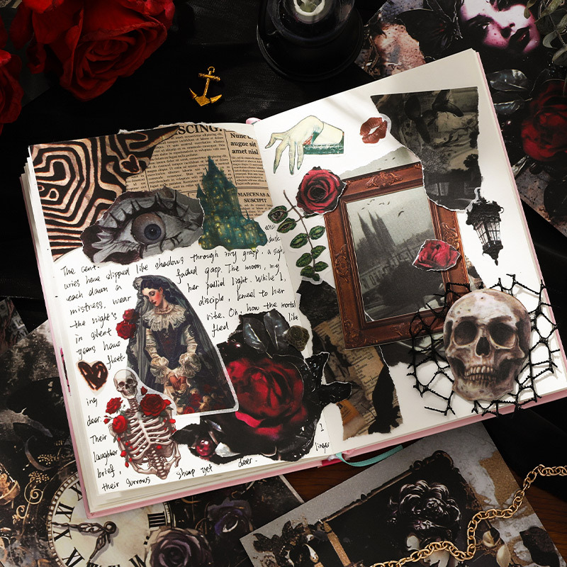 Xinmo y papel, pegatinas de estilo gótico, castillo oscuro, retro, horror, tienda, material decorativo, pegatinas de película cortadas