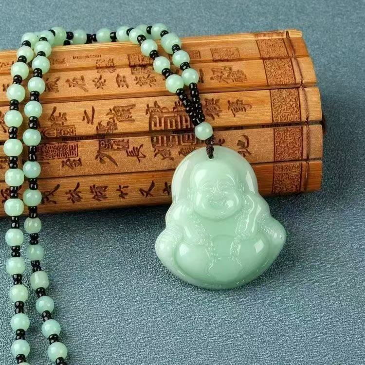 Nuevo jade sonriente ligero budismo guanyin dragón marca festival alto collar suéter cadena colgante lugar escénico joyas regalos
