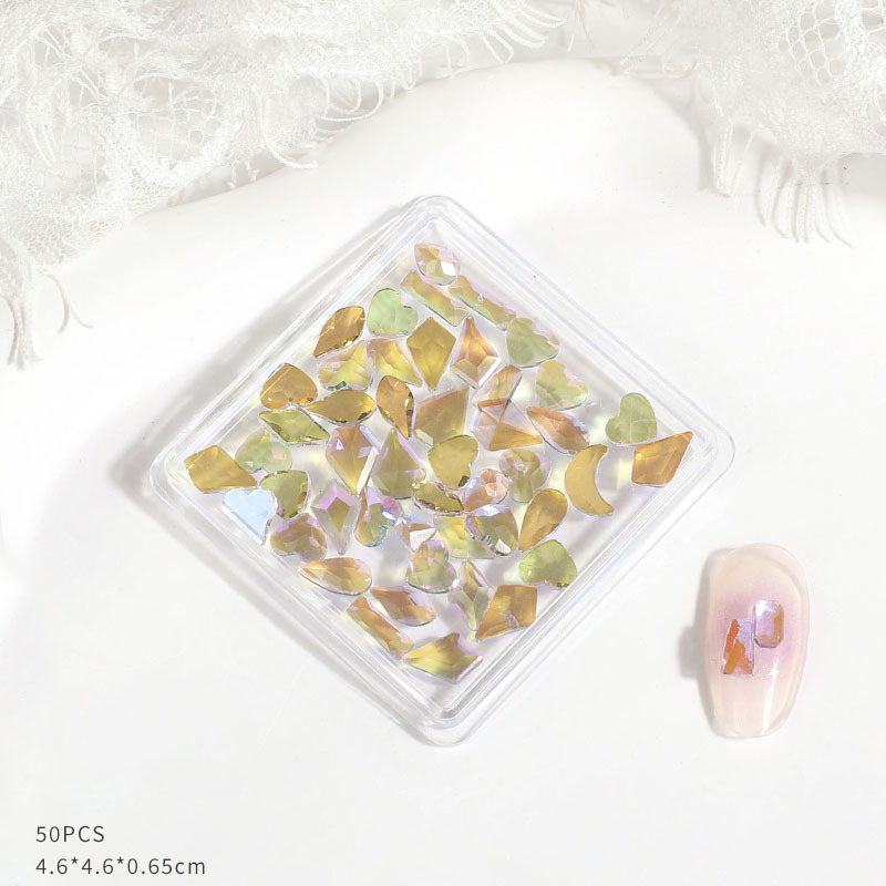 Explosión de accesorios de diamante aurora de manicuras en 2023 nuevo red mezclado medio círculo superbrillante decoración de uñas de piedra