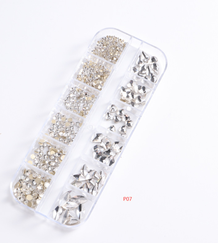 FULL BEAUTY クロスボーダー新ネイルアートアクセサリー 12 グリッド箱入り特殊形状平底樹脂ダイヤモンド混合装飾品|undefined