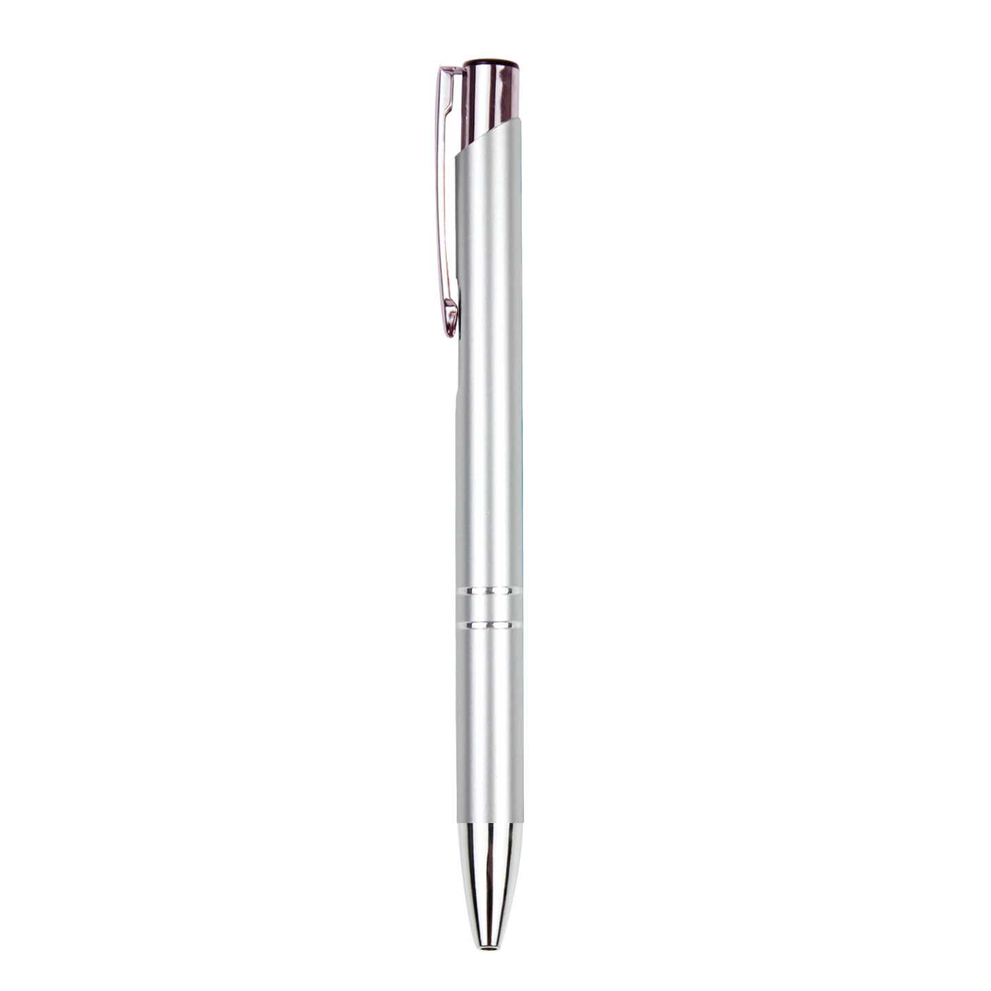 Bolígrafo metálico retráctil en stock con punta inclinada, cuerpo de aluminio, bolígrafo de punta redonda, logotipo personalizable, grabado publicitario, branding, regalo empresarial, bolígrafo de tinta a base de aceite.