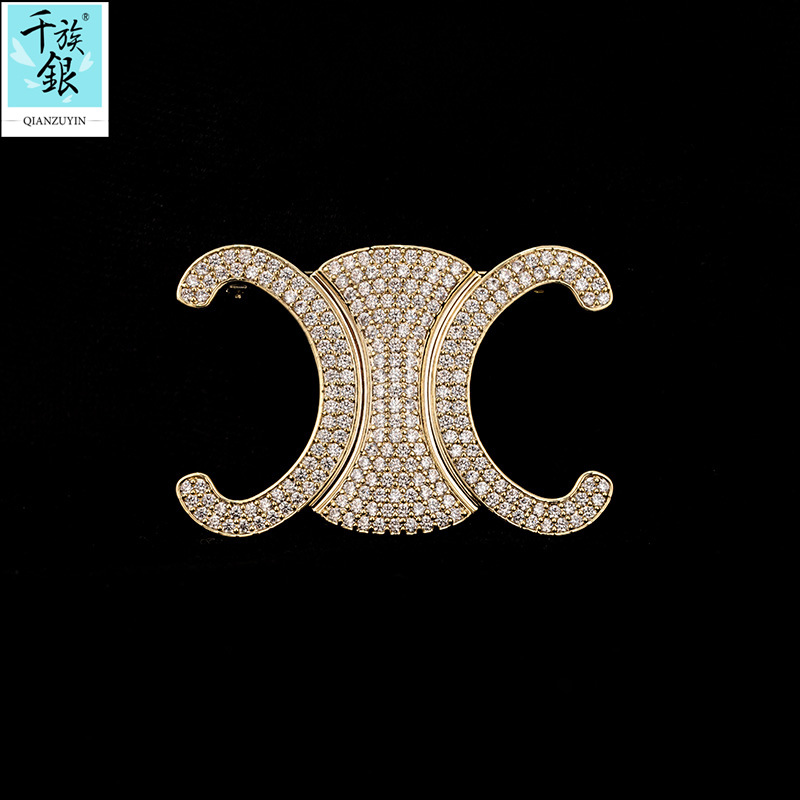 Qianyu silver French style simple Arc de Triomphe brooch men's and women's suit pin corsage annual meeting gift wholesale