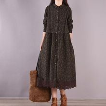 2025春装新款复古田园风碎花裙子休闲拼接显瘦棉麻连衣裙 女