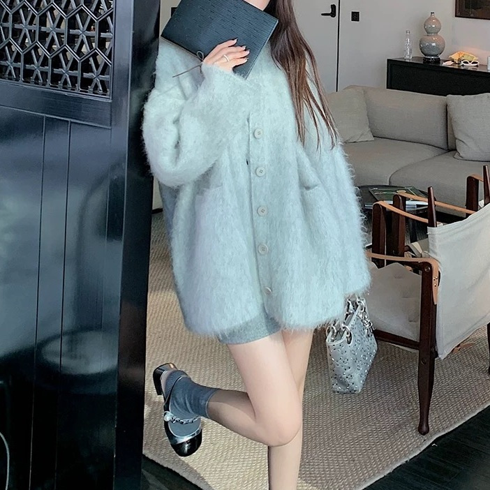 릴리 좋아요 슈퍼 베이비 헤어 카디건 최고 럭셔리 수입 670G 수제 헤어 플루