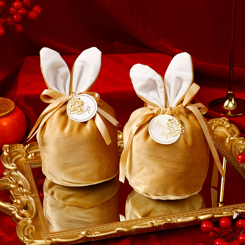 Nueva bolsa de dulces de terciopelo de orejas de conejo caja de regalo caja de dulces de boda caja de dulces de boda dama de honor regalo creativo