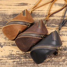 跨境批发创意头层真皮钥匙包纯牛皮手拎迷你小包拉链车钥匙零钱包