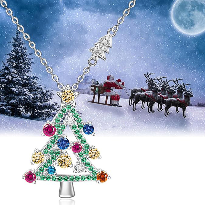 Collier pendentif arbre de Noël coloré mignon Cao Shi bijoux assortis de vacances à la mode style de Noël exquis et tendance_voghion.com