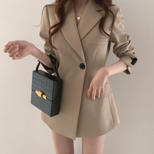Suit Jacket Women's Spring and Autumn Korean-style Ins Hong Kong-style Vintage khaki Jacket Loose Trendy for Small Men