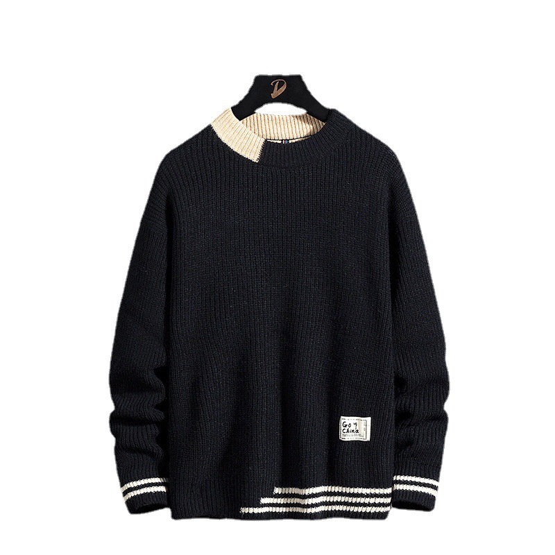 Pull automne/hiver nouveau style coréen pull tendance bas épais chemise hommes ample col rond tricot_voghion.com