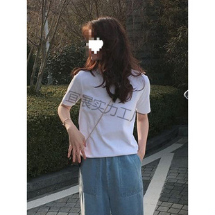 Summer Versatile Loose T-Shirt Top Black Right Shoulder Cotton Women's Short-Sleeved T-Shirt Round Neck Summer Inner Layering Shirt