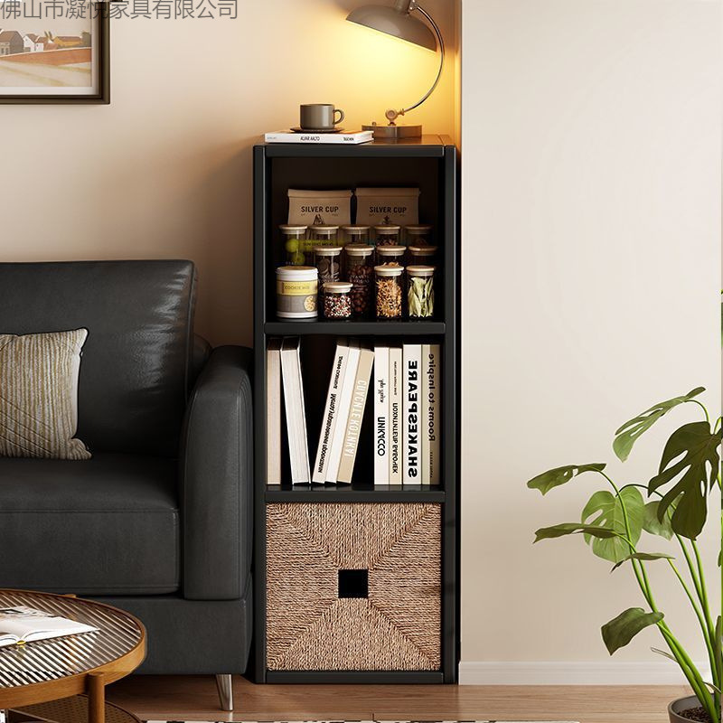 Black Kalek Combination Bookcase Grid Cabinet Integrated Wall Storage Rack Simple Storage Cabinet Drawer Cabinet Small Cabinet