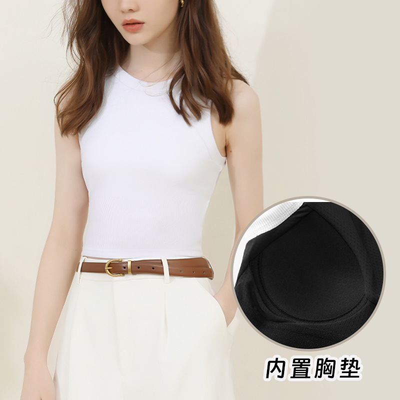 Canvaus blanco camisola desgaste interior de las mujeres con el cojín del pecho verano tocando fondo Corto Hot Girl sexy Slim top