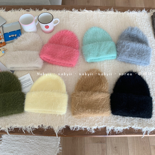 Gentle whitening in one second plush rabbit fur knitted hat for female autumn and winter students Korean style versatile toe cap