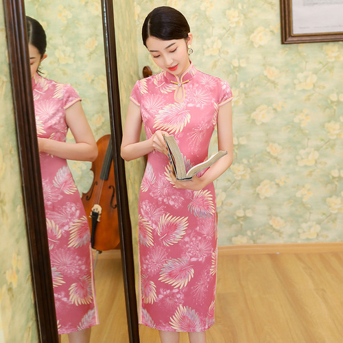 Cheongsam floral printed Chinese Dresses Retro Qipao for Women China wind restoring ancient ways improved cheongsam long dress