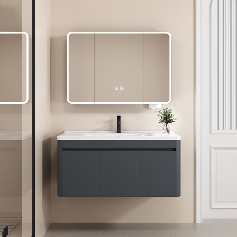 Thickened Bathroom Cabinet with Integrated Ceramic Basin, Curved Washbasin Cabinet Combination, Space Honeycomb Aluminum Washbasin Bathroom Cabinet