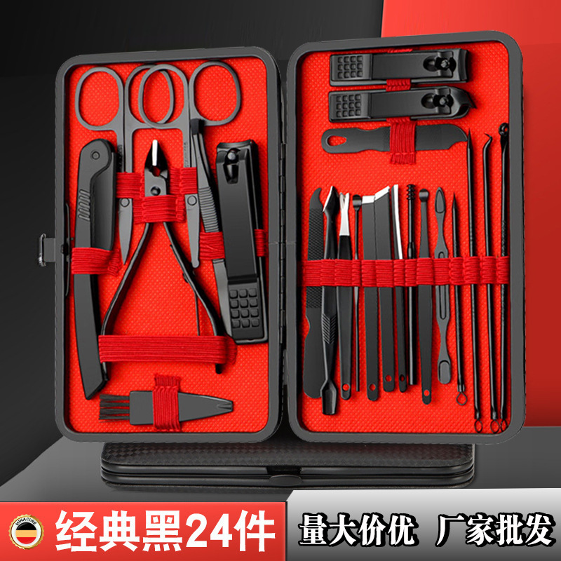 Manufacturer Wholesale Stainless Steel Black Nail Clippers Nail Scissors 18-Piece Set Beauty Manicure Manicure Tool Set