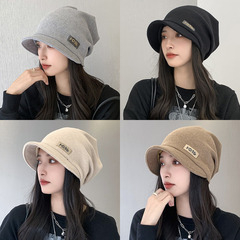 堆堆帽子女秋季日系月子帽显脸小韩版短帽檐冬百搭包头冷帽套头帽