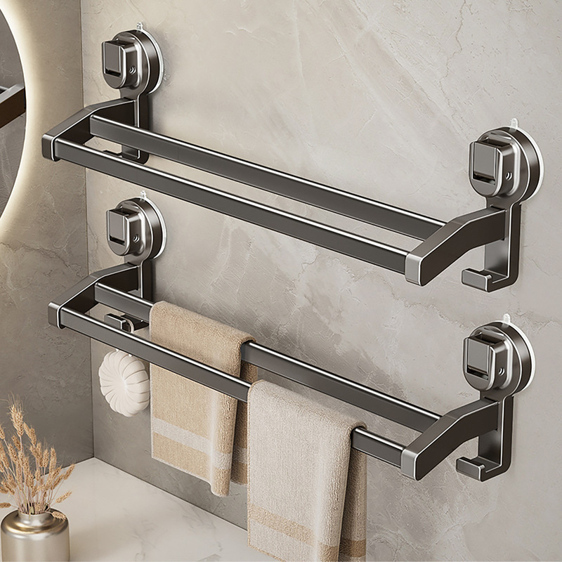 Blue Vine Suction Cup Towel Bar for Bathroom and Kitchen, Single Rod Rack for Bathroom and Balcony, Double Rod with Hooks, Suction Cup Storage, No Drilling Required