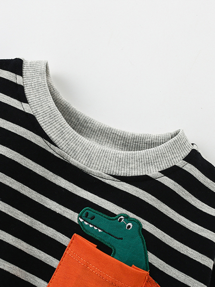 Malwee Boys Sweater Set Otoño Invierno guapo camiseta de cuello redondo a rayas para usar pantalones de cintura elástica set de dos piezas