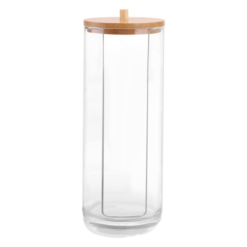 Cubierta de bambú hisopo de algodón caja de almacenamiento transparente portátil tanque de almacenamiento apilado acrílico bola de algodón caja de polvo