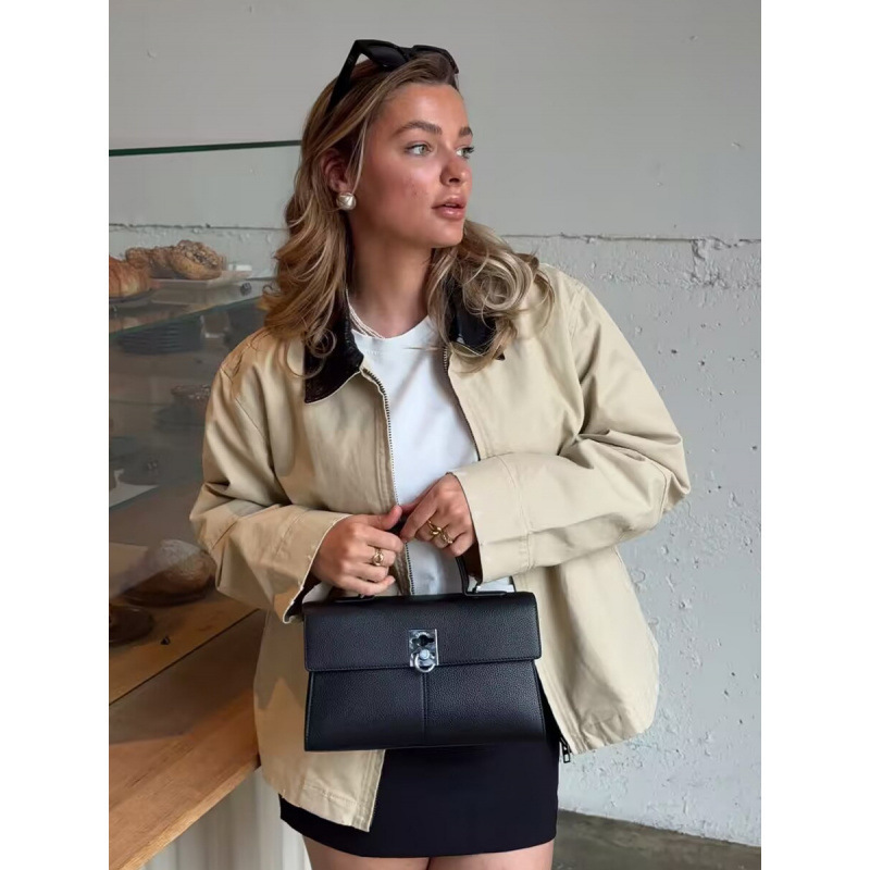 Cross-Border Women's Clothing Manufacturers Wholesale 2025 New European and American Style Lapel Long-Sleeved Retro Contrast Color Jacket Baseball Jacket