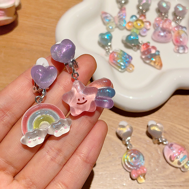 子供用クロミイヤークリップ女の子星アクセサリー赤ちゃん新型かわいい耳穴なし痛みなしプリンセス高级耳饰り