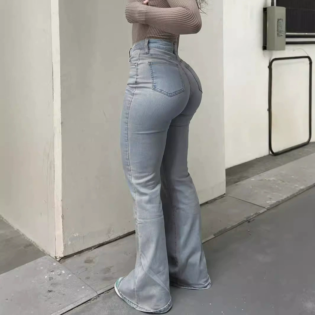 MH1025 Джинсы Уличная одежда Женские расклешенные джинсы с высокой талией Уличная мода Эластичный облегающий крой с карманами