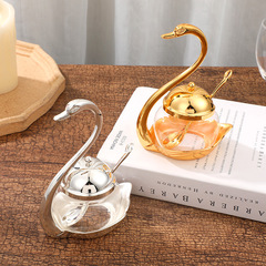 European alloy swan sugar cup condiment bottle new style home hotel zinc alloy glass condiment box directly supplied by the manufacturer