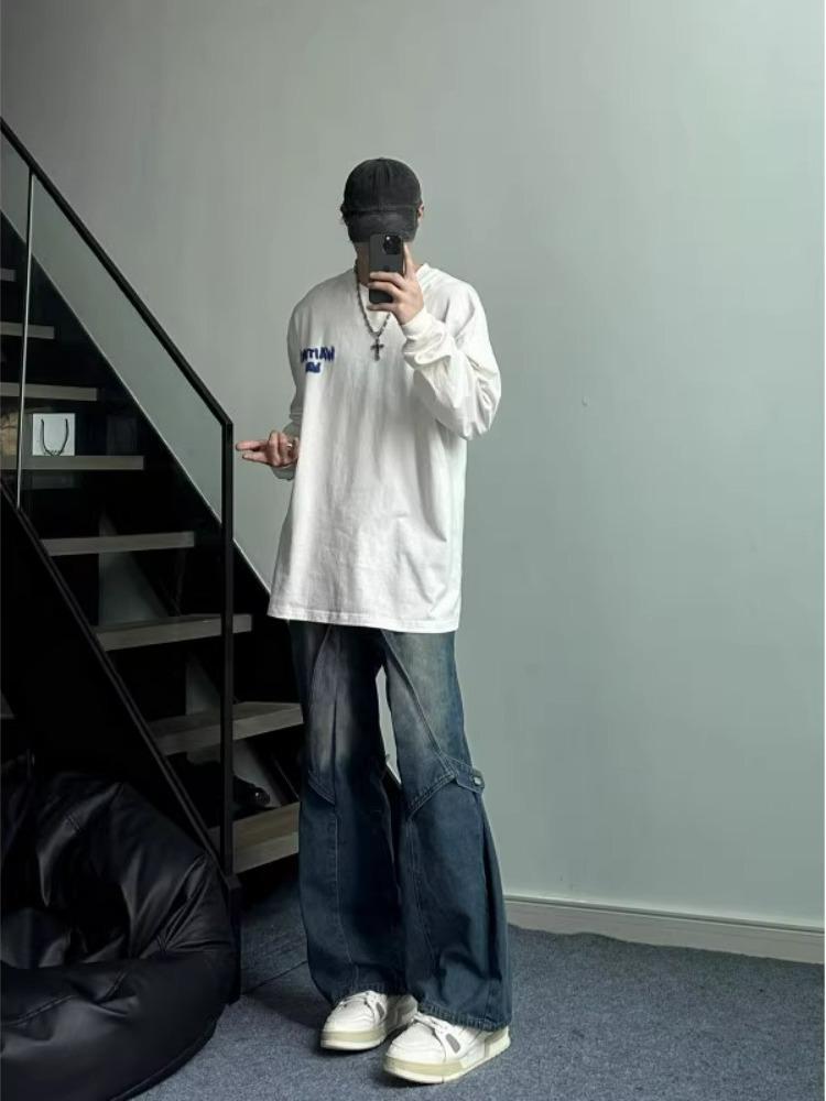 boy Black Cargo Jeans For Men, Design Sense Deconstructed Pants, European And American High Street Tall Flared Pants_voghion.com