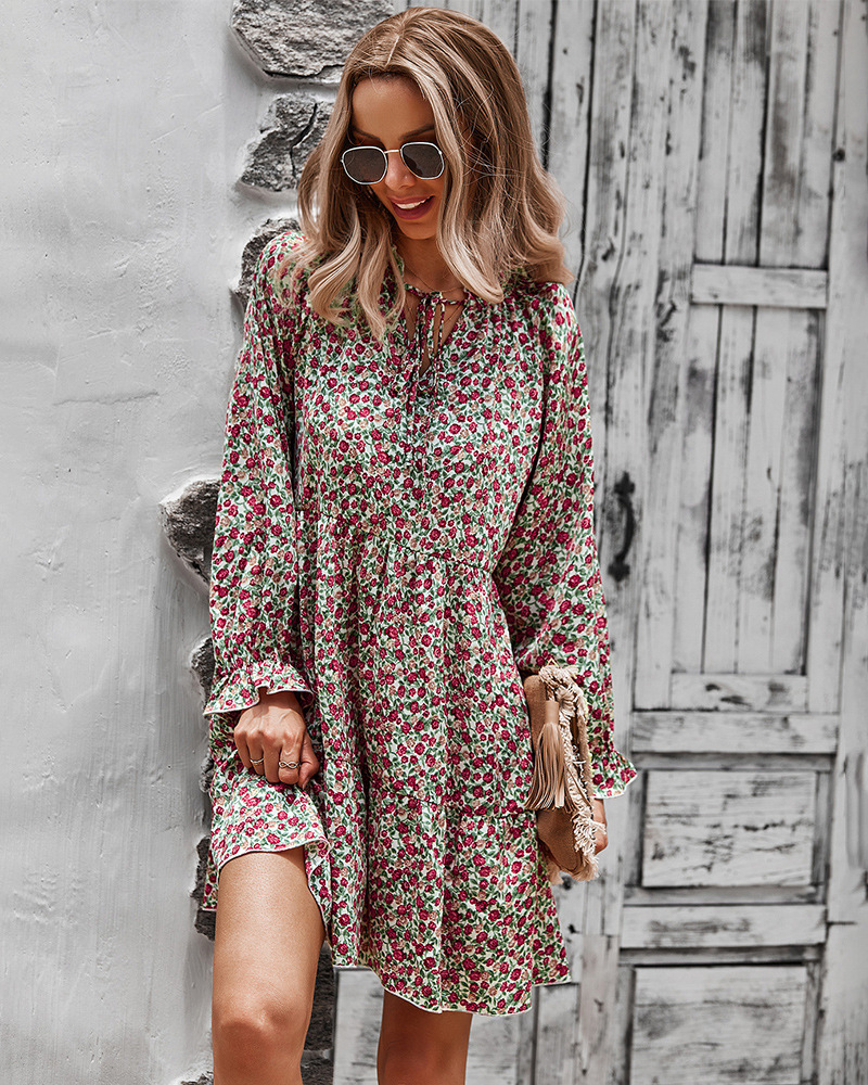 Floral Print Long Sleeve Slim Dress NSDY73914