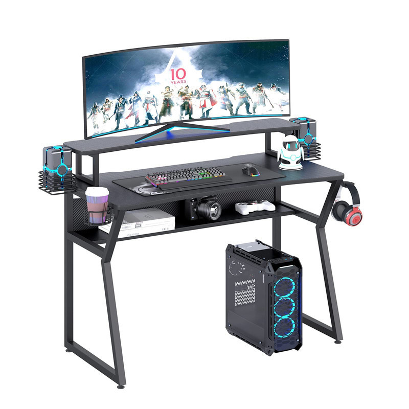Gaming Desk, Computer Desk with Monitor Stand, Pc Laptop Office Table with Cup Holder Work Gaming Desk, Computer Desk with Monitor Stand, Pc Laptop Office Table with Cup Holder Work