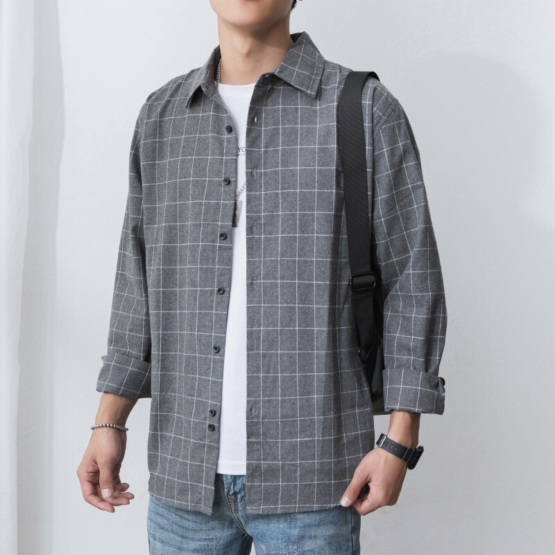 Plaid Shirt Men's 2022 New Duffian Handsome Long-sleeved Shirt Spring and Autumn Trendy ins Workwear Jacket Casual Autumn Clothes