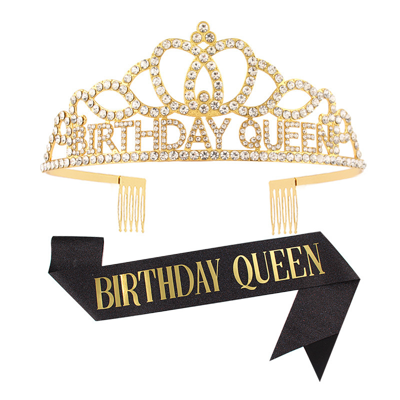 Corona para reina de cumpleaños, diadema con pedrería y letras BIRTHDAY QUEEN, decoración para fiestas