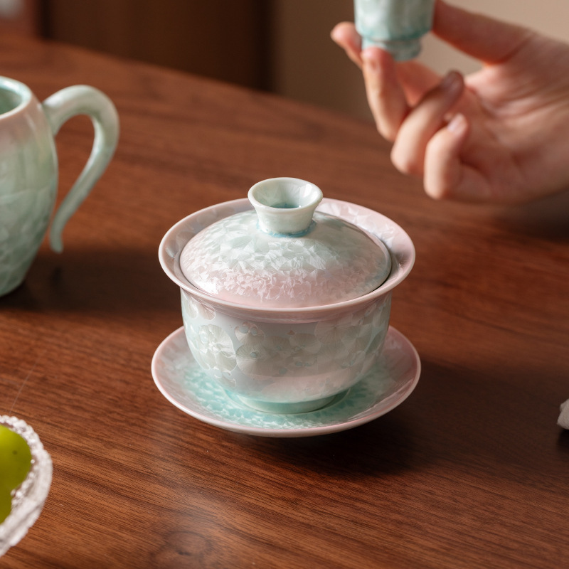 弥言结晶釉窑变三才盖碗手工陶瓷大号泡茶碗茶杯高档功夫茶具茶碗|undefined