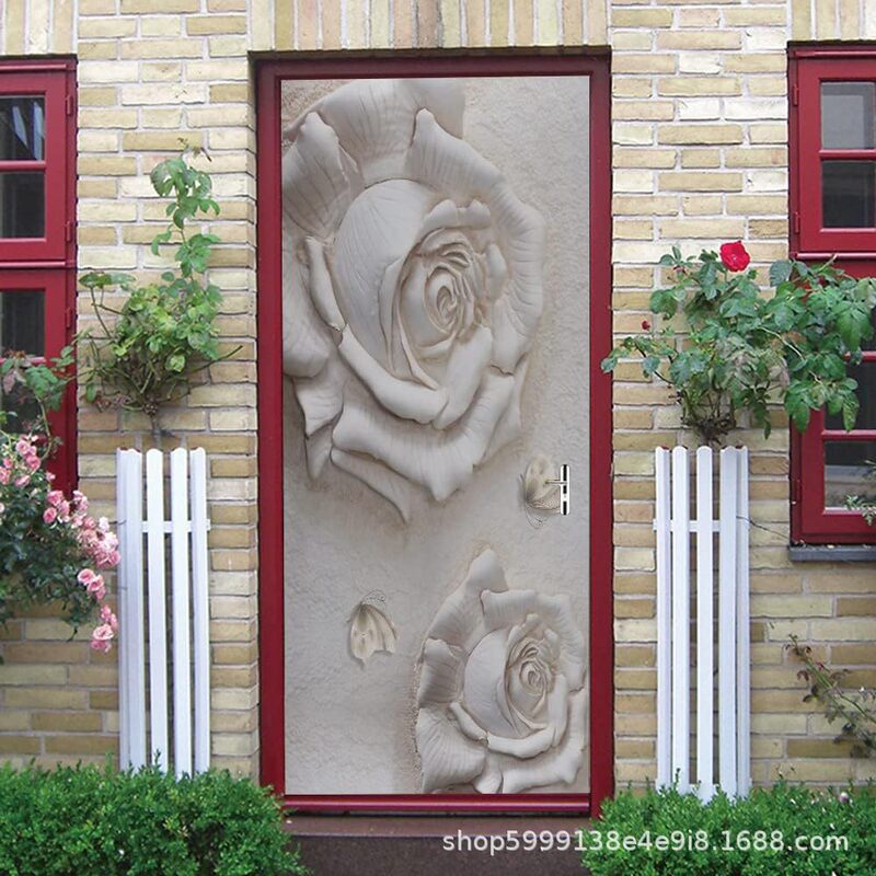 Indoor 3D door art sticker embossed white flower vinyl self-adhesive door poster wallpaper mural decals bedroom bathroom Indoor 3D door art sticker embossed white flower vinyl self-adhesive door poster wallpaper mural decals bedroom bathroom