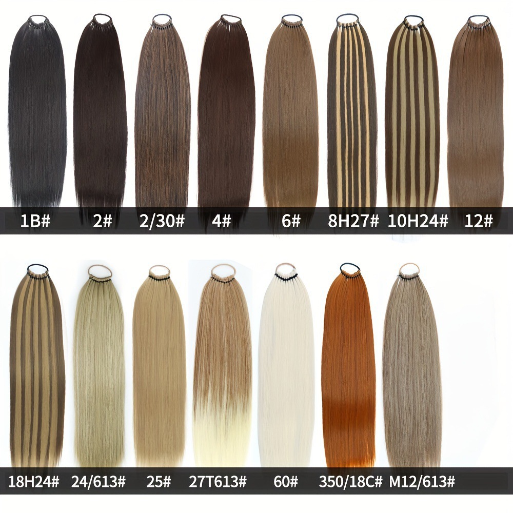 24 pulgadas / 60 cm correa de goma anillo de cabello largo cabello recto fibra química cola de caballo puede trenzar peluca sintética