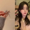 Earrings from pearl, double wear, silver 1396 sample
