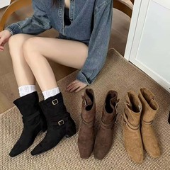 复古废土风西部靴女2025秋季新款方头中筒靴猫跟显瘦马丁靴骑士靴