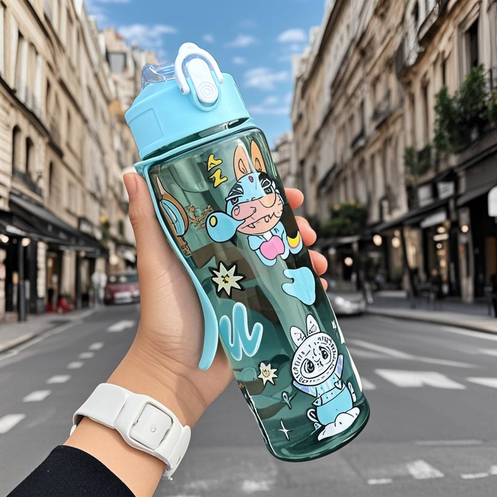 Amazon transfronterizo de dibujos animados para niños cubierta transparente taza de agua de paja lindo cinturón portátil anti-caída taza de agua de espacio