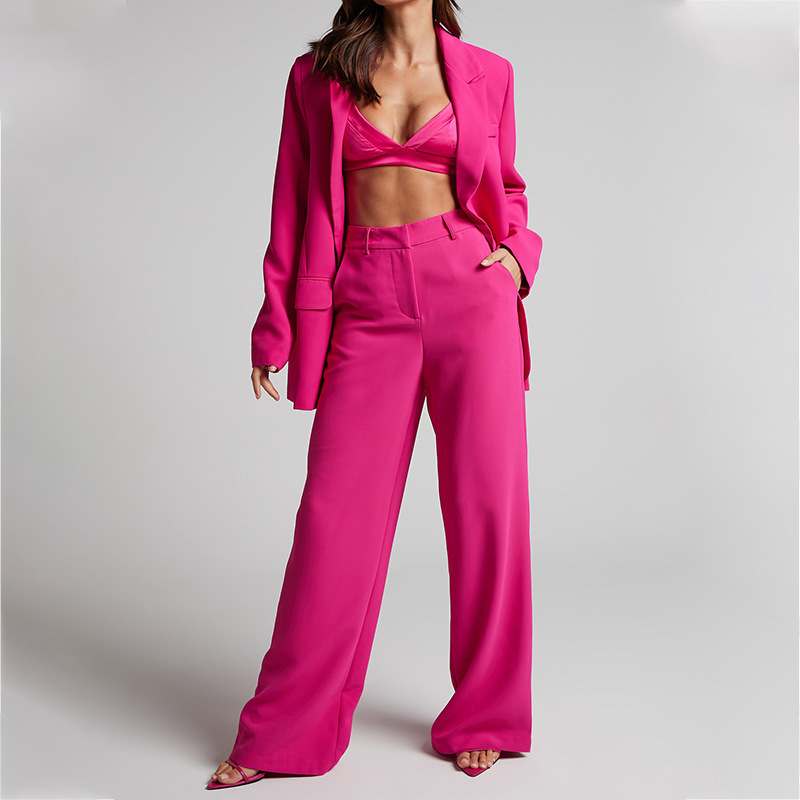 Women's Clothing 2024 Spring New Women's Fashion Temperament Lapel Long Sleeve High Waist Trousers Two piece Set_voghion.com