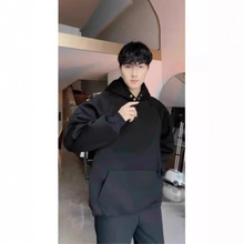 美式纽扣连帽纯色卫衣重磅长袖男高街厚实宽松简约春秋冬百搭外套